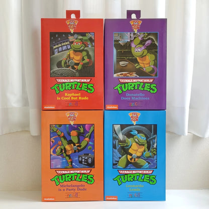 Four New NECA Anime Action Figures – Leonardo Teenage Mutant Ninja Turtles Pizza Club Model Figurines for Toys & Shelf Display