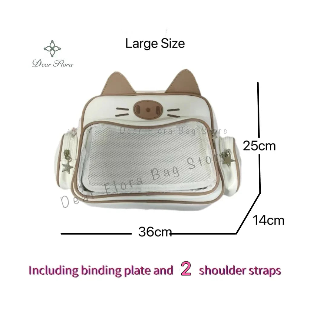 Y2K Korean Kawaii Cat Ita Bag — Cute PU Transparent Shoulder & Crossbody Bag for Girls, Harajuku Style Backpack