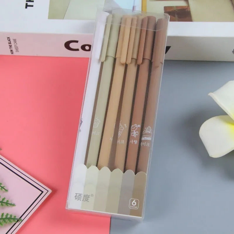 6-Piece Lytwtw Morandi Color Gel Pen Set – Cute Creative Kawaii Pens for Office & School Supplies