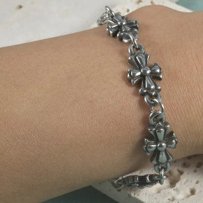 Gothic Cross Floral Pattern Men’s Bracelet – Vintage Punk Style Jewelry for Daily Wear, Party, Birthday & Holiday Gift Accessory