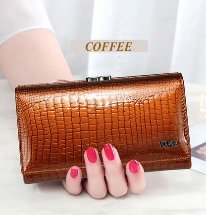 Women’s Genuine Leather Short Wallet – Fashion Alligator Hasp & Zipper Coin Purse AE2155