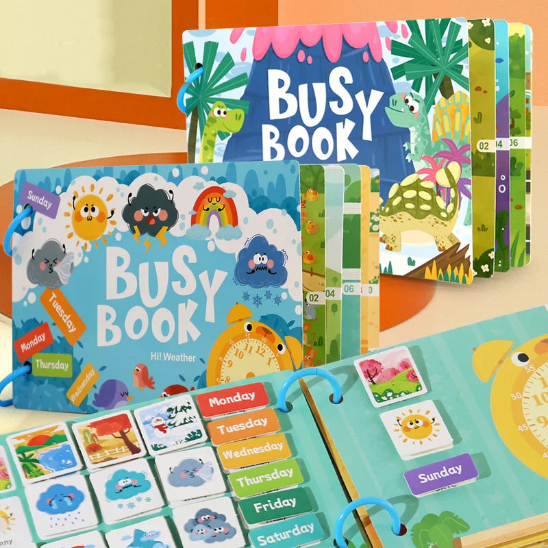 Kids Busy Book – Interactive Learning Sticker Book with Animals, Vehicles & Dinosaurs, Matching Numbers & Letters Activity Toy