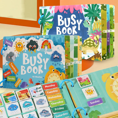 Kids Busy Book – Interactive Learning Sticker Book with Animals, Vehicles & Dinosaurs, Matching Numbers & Letters Activity Toy