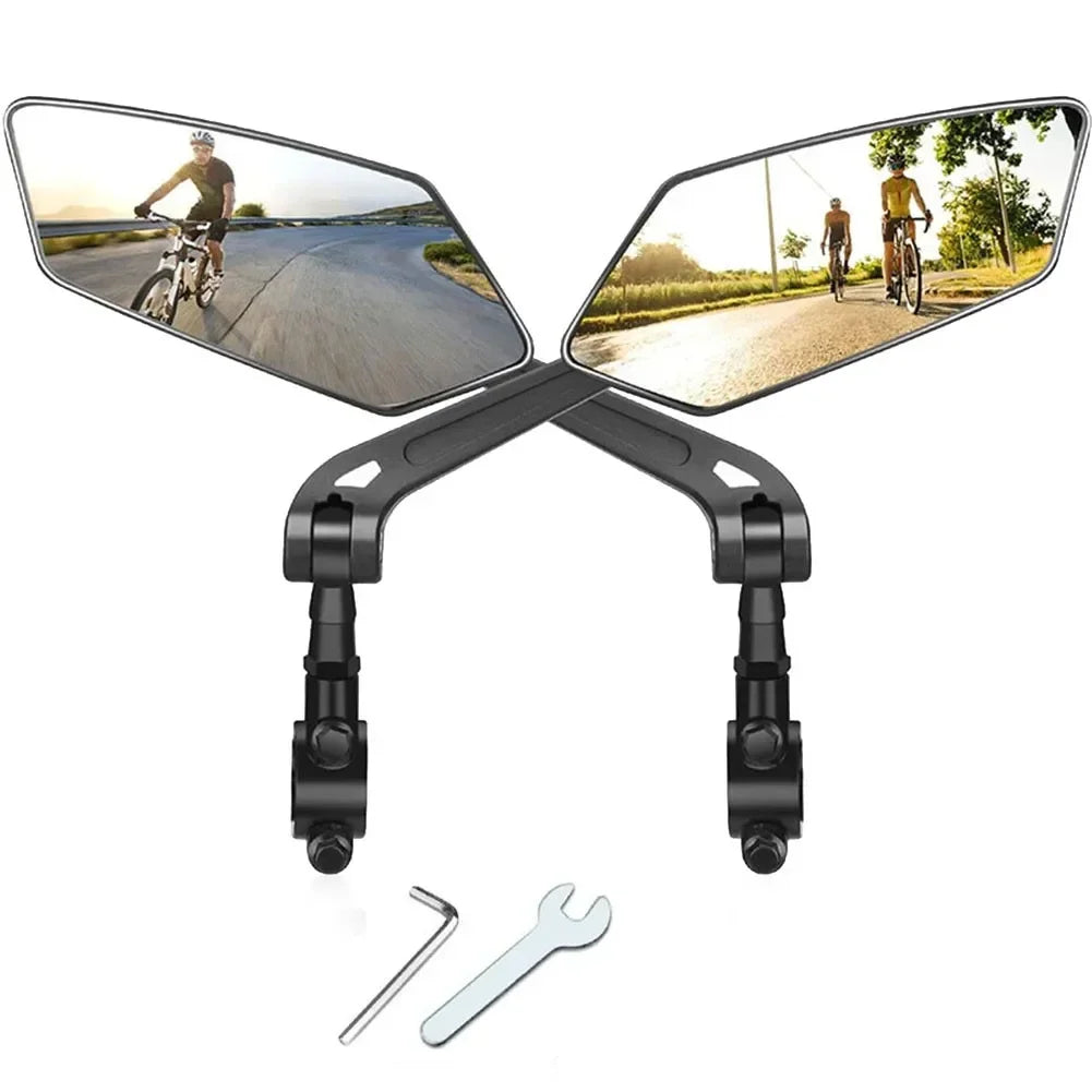 Adjustable Bicycle Rear View Mirror – Rotatable Handlebar Reflector with Wide-Angle Back Sight & Installation Tools
