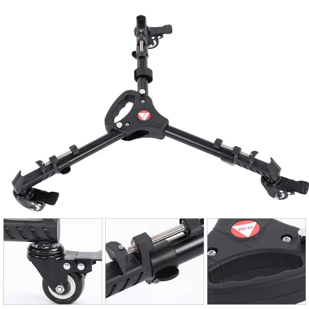 VX-600 Foldable Camera Tripod Dolly – 3 Wheels Stand with Pulley Base, Universal Tripod for Easy Camera Movement