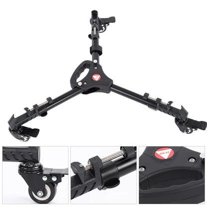 VX-600 Foldable Camera Tripod Dolly – 3 Wheels Stand with Pulley Base, Universal Tripod for Easy Camera Movement