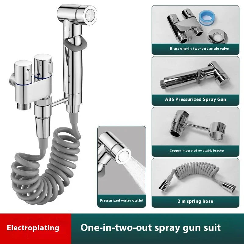 Stainless Steel Toilet Spray Gun - Handheld Bidet Sprayer with Double Outlet Angle Valve & High Pressure Nozzle