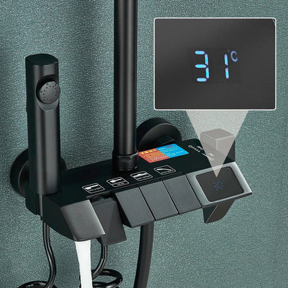 Rozin Black Smart Digital Display Shower Faucet Set - Piano Style Rainfall Bathroom System with Grey Digital Mixer Tap & Bidet Shower