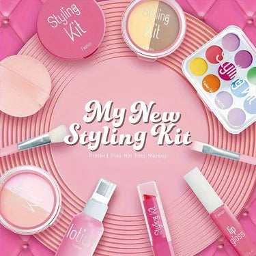 Pretend Makeup Playset, 10 Piece Non-Toxic Toy Cosmetics Set with Eyeshadow Palette, Lipstick, and Applicators (Not Real Makeup)