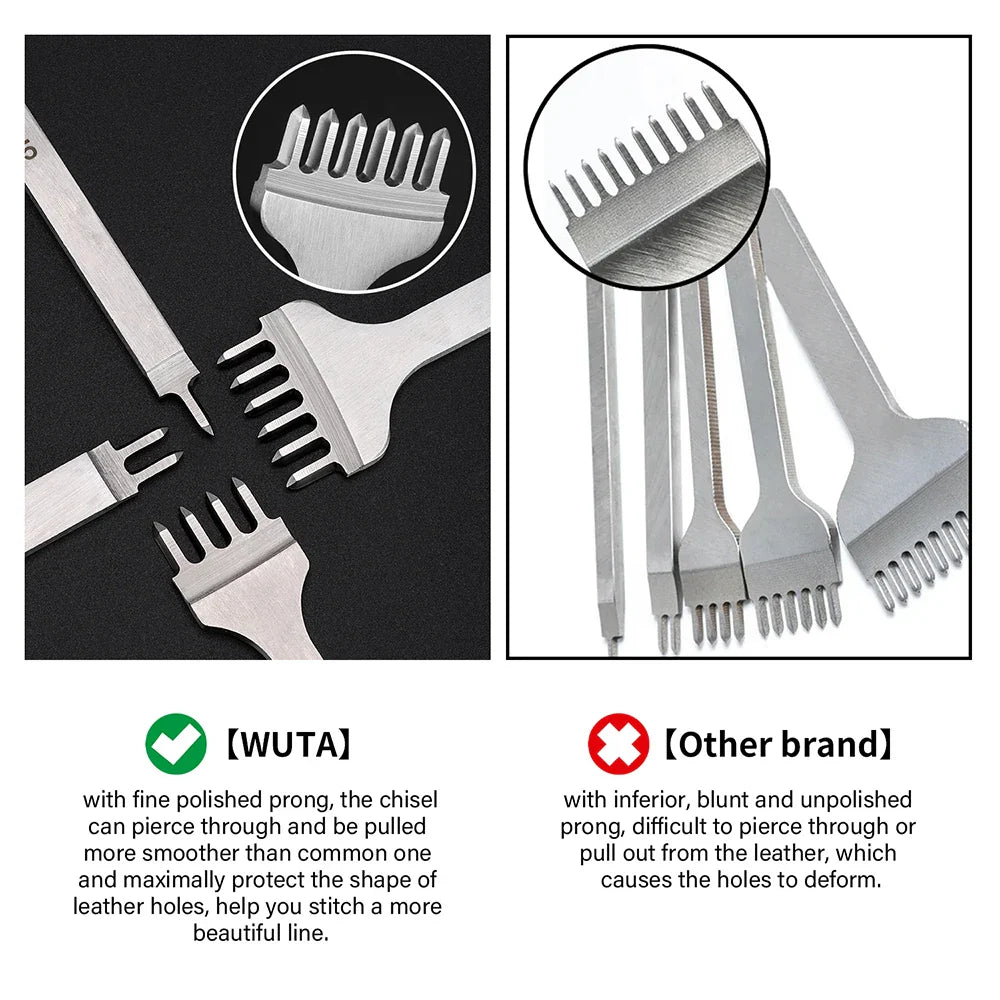WUTA Leather Chisel Tool – Diamond Pricking Iron with 3/4/5/6mm Hole Punch for Stitching & Leathercraft