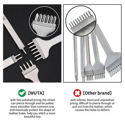 WUTA Leather Chisel Tool – Diamond Pricking Iron with 3/4/5/6mm Hole Punch for Stitching & Leathercraft