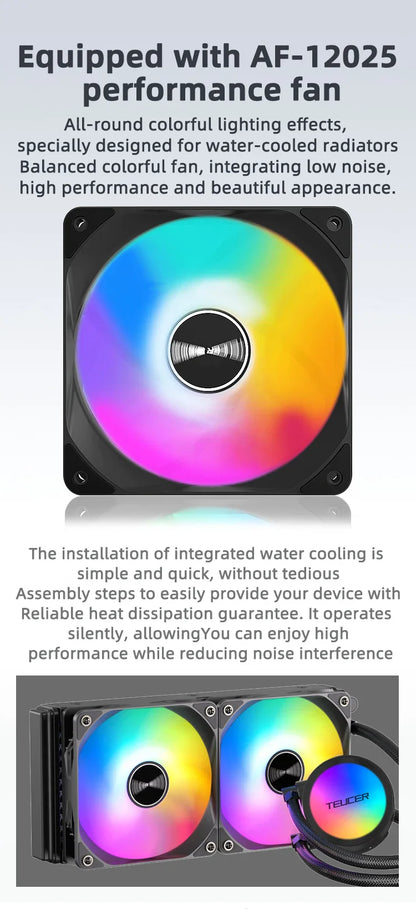 TEUCER AF-120 RGB Water Cooler — 120mm CPU Radiator with Fan for Intel 2011/1700/155X & AMD AM4/AM5