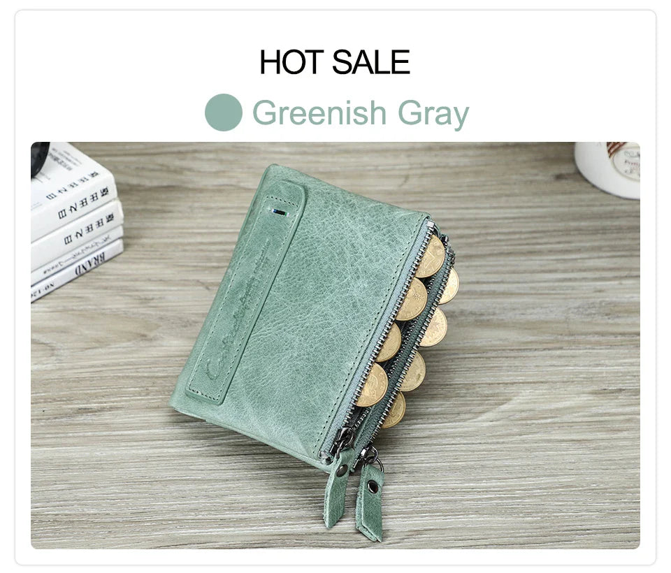 CONTACT'S Genuine Leather Short Wallet for Women — Luxury Designer Card & Coin Holder, Mini Money Clip Wallet with Free Shipping