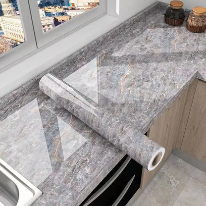 Marble Kitchen Oil-Proof Film - Self-Adhesive Waterproof Wallpaper for Stove, Countertop, Cabinet, Tile Renovation