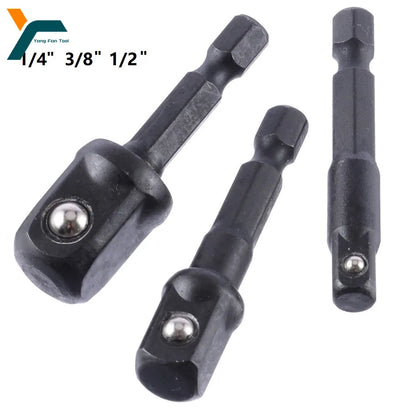 3pcs Impact Socket Adapter Set – 1/4", 3/8", 1/2" Hex Shank Nut Driver Extensions for Screwdrivers
