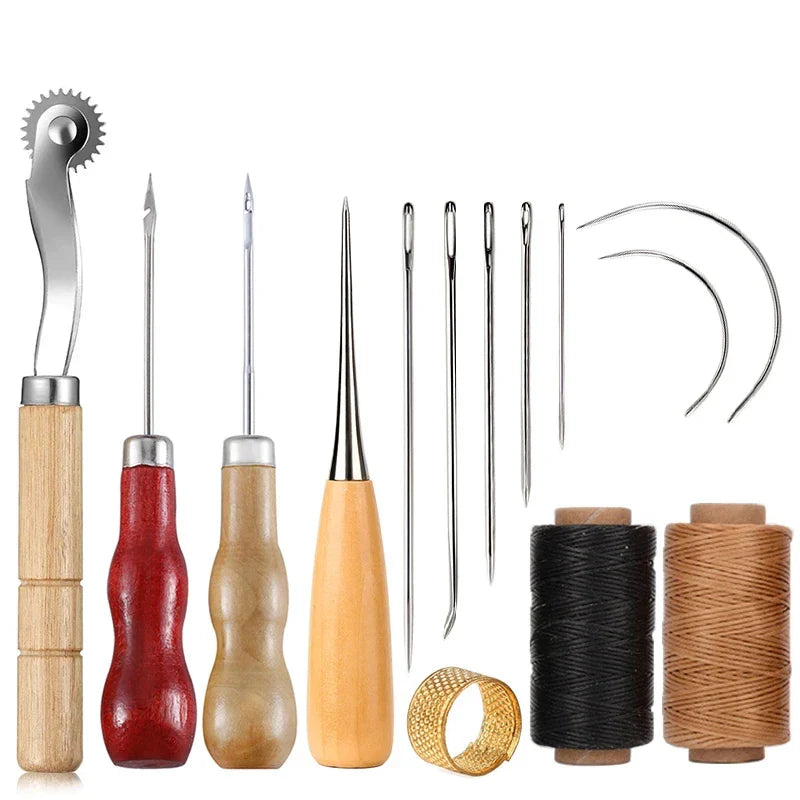Leather Working Kit – Sewing Tools with Large Eye Needle, Waxed Thread, and Leather Upholstery Repair Accessories
