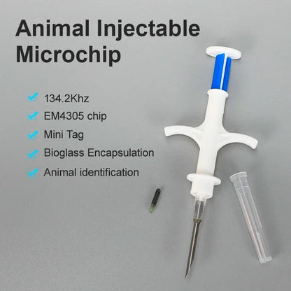 100-Pack EM4305 134.2KHz FDX-B Animal Microchip – International Standard Pet ID Chip with Syringe for Dogs