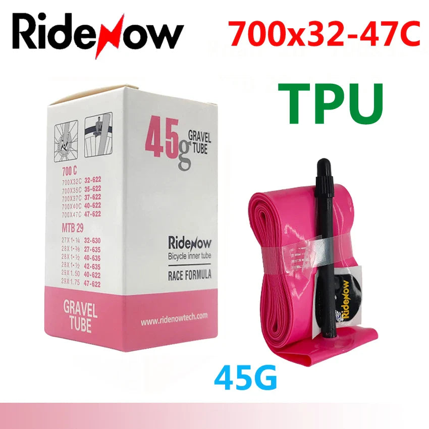 RideNow TPU Bike Inner Tube 700C - Fits 700C 700x18 23 25 28 32 35 37 40 47C, 29x1.5 1.75 1.9 Road & MTB Bicycle Tires