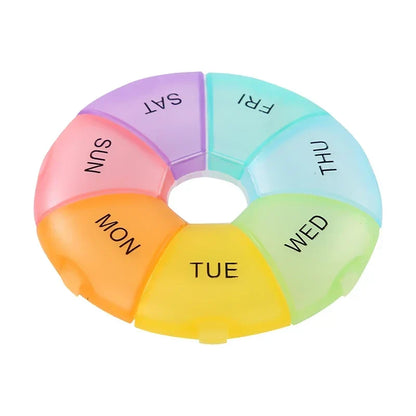 Portable Round Pill Case – 7-Day Weekly Tablet Organizer & Travel Storage Container
