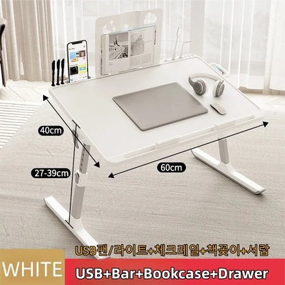 Adjustable Laptop Bed Tray Table – Portable Foldable Standing Desk with Storage Drawer for Sofa & Lap Use