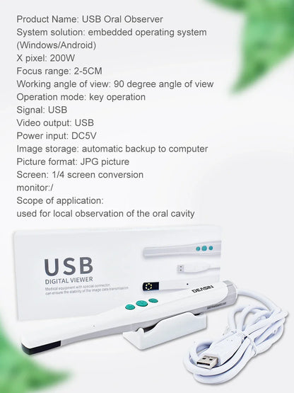 DEASIN USB HD Oral Camera – Digital Intraoral Viewer with 6 LED Lights for Dental Examination