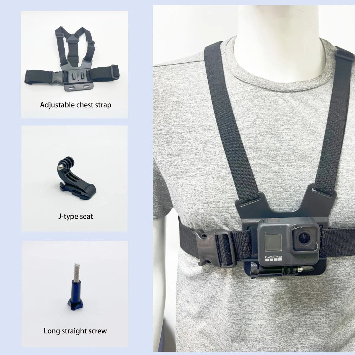 First-Person Adjustable Chest Strap Mount – Action Camera & Mobile Phone Holder for Cycling, Skiing, Outdoor Recording