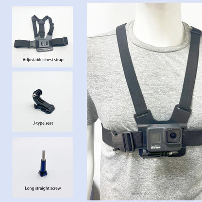 First-Person Adjustable Chest Strap Mount – Action Camera & Mobile Phone Holder for Cycling, Skiing, Outdoor Recording