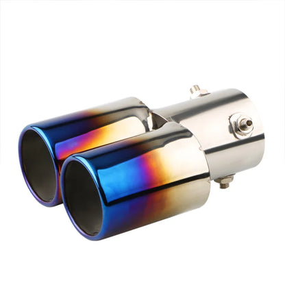2.5" Chrome Tail Pipe Exhaust Trim, Stainless Steel Double Outlet Muffler for Car Styling - Curved Inlet Decoration