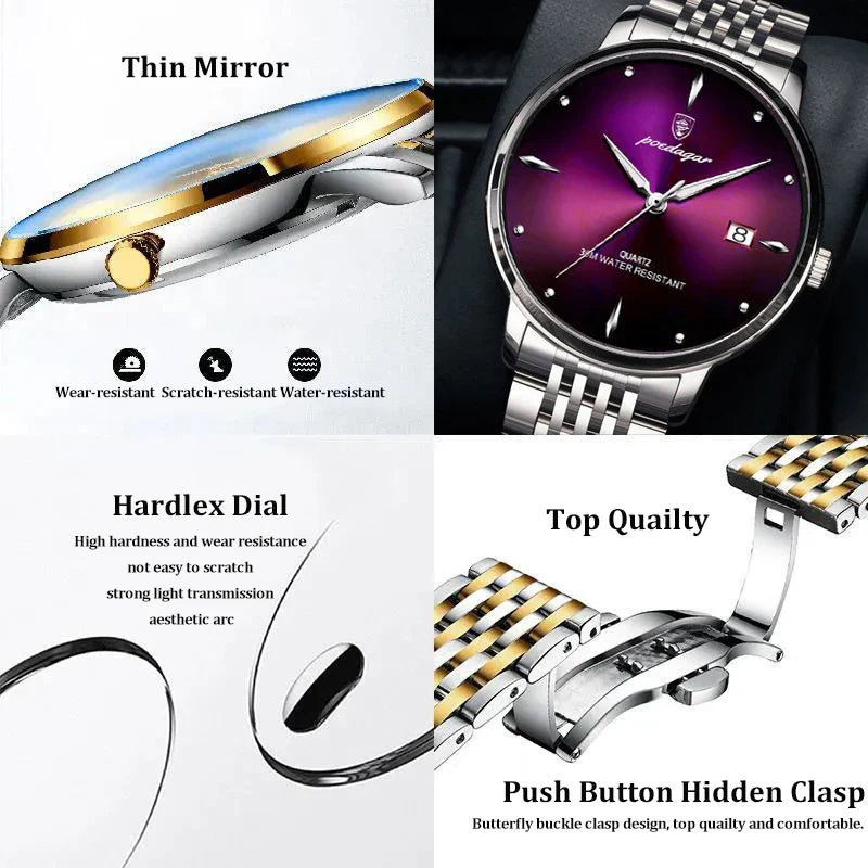 POEDAGAR Luxury Men's Sports Watch — Waterproof Luminous Stainless Steel Quartz Wristwatch with Date