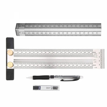 High Precision T-Type Scale Ruler — Stainless Steel Woodworking Scribing & Marking Gauge