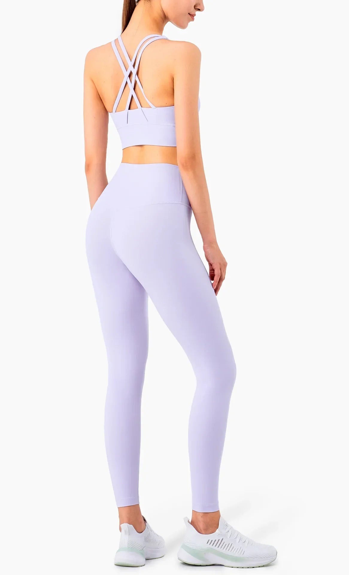 Summer 2 Piece Women's Yoga Tracksuit - Cross-Back Nylon Top and Leggings Athletic Set for Pilates and Fitness