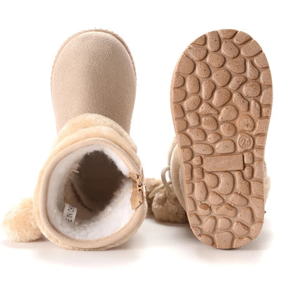 Girls Winter Snow Boots - Thick Warm Comfortable Princess Shoes for Kids
