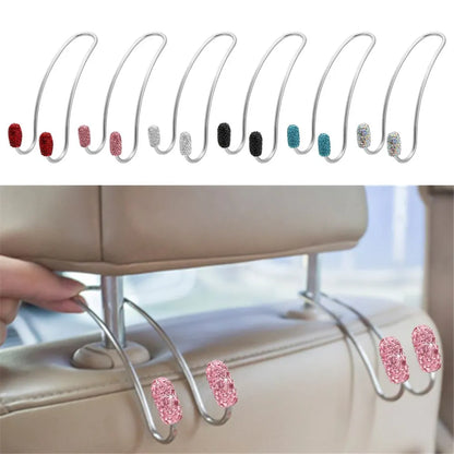 2 Pack Bling Diamond Universal Car Headrest Seat Back Organizers - Strong, Durable Auto Backseat Storage Hooks