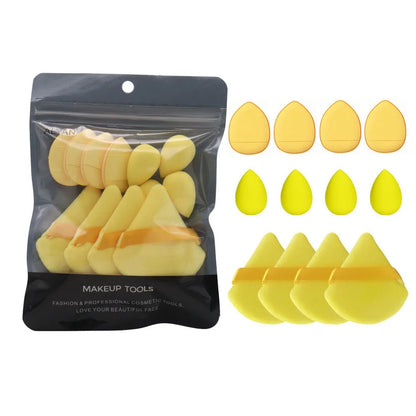 12PCS Mini Makeup Finger Puffs – Triangle & Water Drop Velvet Foundation Sponges Cosmetic Blender Set