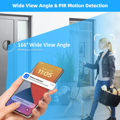 3MP Smart Life Tuya WiFi Doorbell – 1080P Eye Peephole Camera, 5000mAh Battery, PIR Motion Detector, IR, Alexa & Google Compatible