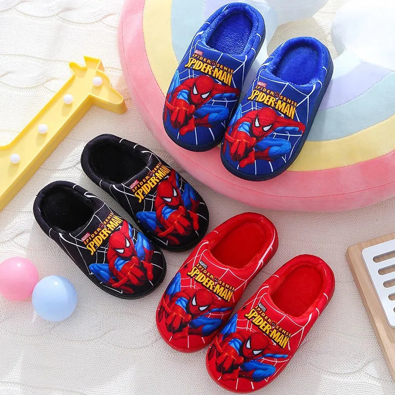 Cartoon Spider-Man Cotton Slippers – Warm Autumn & Winter Indoor Shoes for Kids, Boys’ Fashion Footwear
