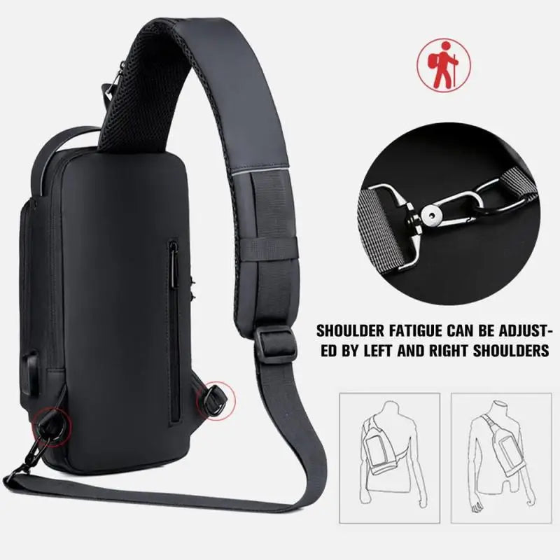 BD1 New Men's Anti-Theft Chest Bag – USB Rechargeable Crossbody Sports & School Shoulder Bag