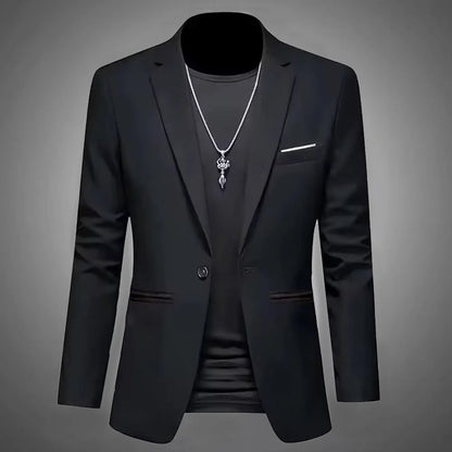 Men’s Casual Business Slim Fit Suit Jacket — Trendy Autumn Single-Button Formal Blouse, Non-Iron Solid Color