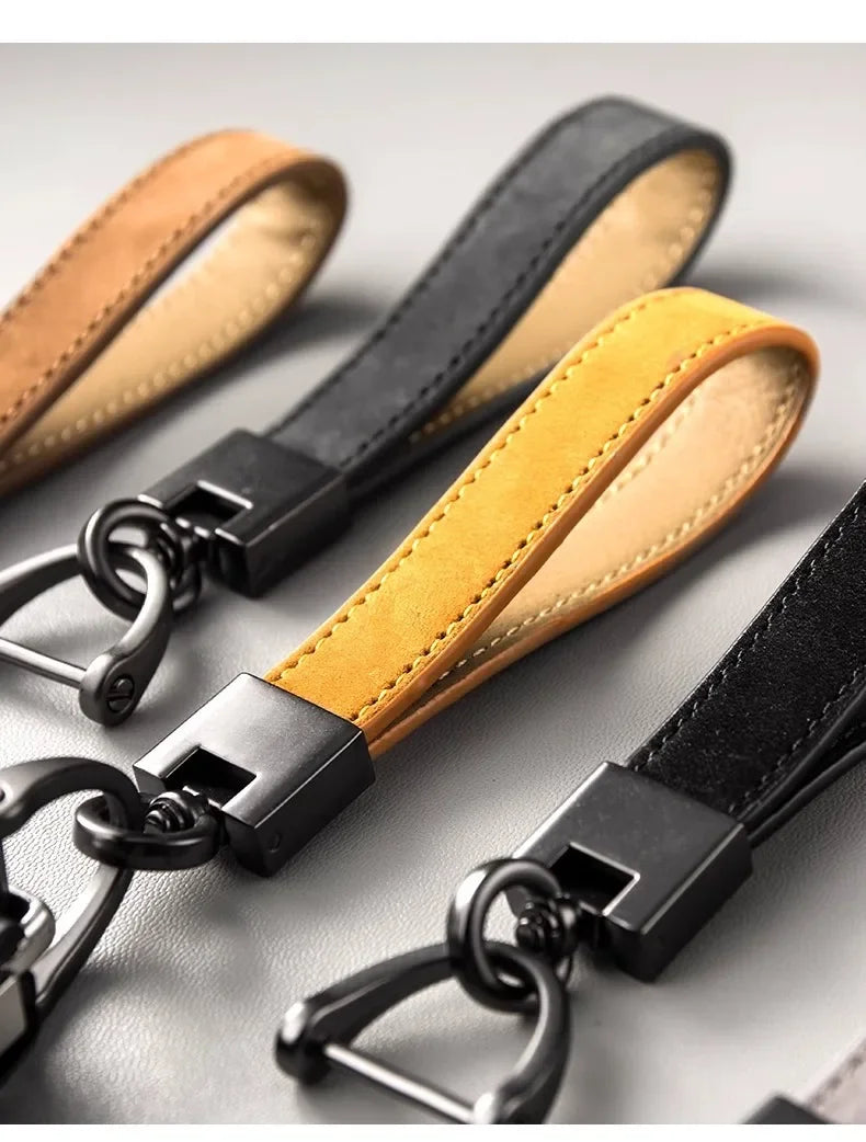 Luxury Genuine Leather Car Keychain – Pure Color Buckle Key Ring, Stylish Car Accessory Gift
