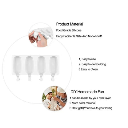 Silicone Ice Cream Popsicle Mold — DIY Homemade Dessert & Fruit Juice Cube Maker with Sticks