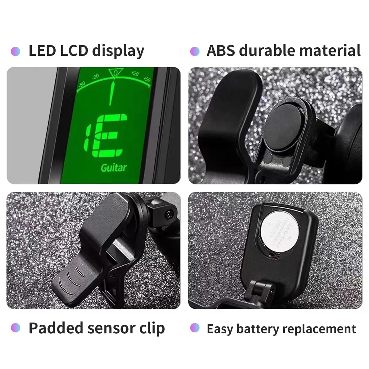 Clip-On Guitar Tuner: Electronic Tuner for Guitar, Bass, Ukulele, Violin, Mandolin, and Banjo - All Instruments