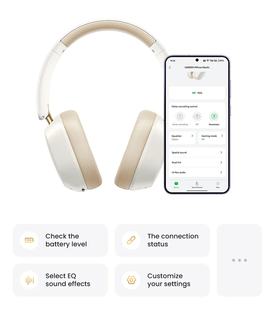 UGREEN Choice Max5c Wireless Bluetooth Headphones — 43dB ANC, Hi-Res LDAC, 75H Battery & Spatial Audio Earbuds
