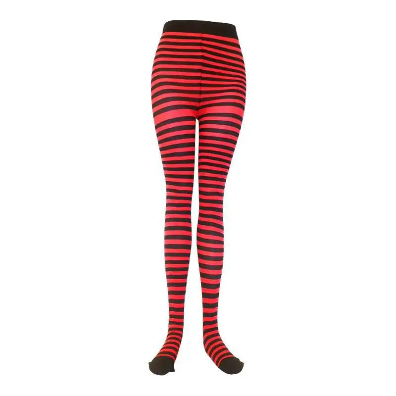 Goth Punk Women’s Rainbow Striped Pantyhose – High Waist Slim Leggings for Halloween Christmas Cosplay