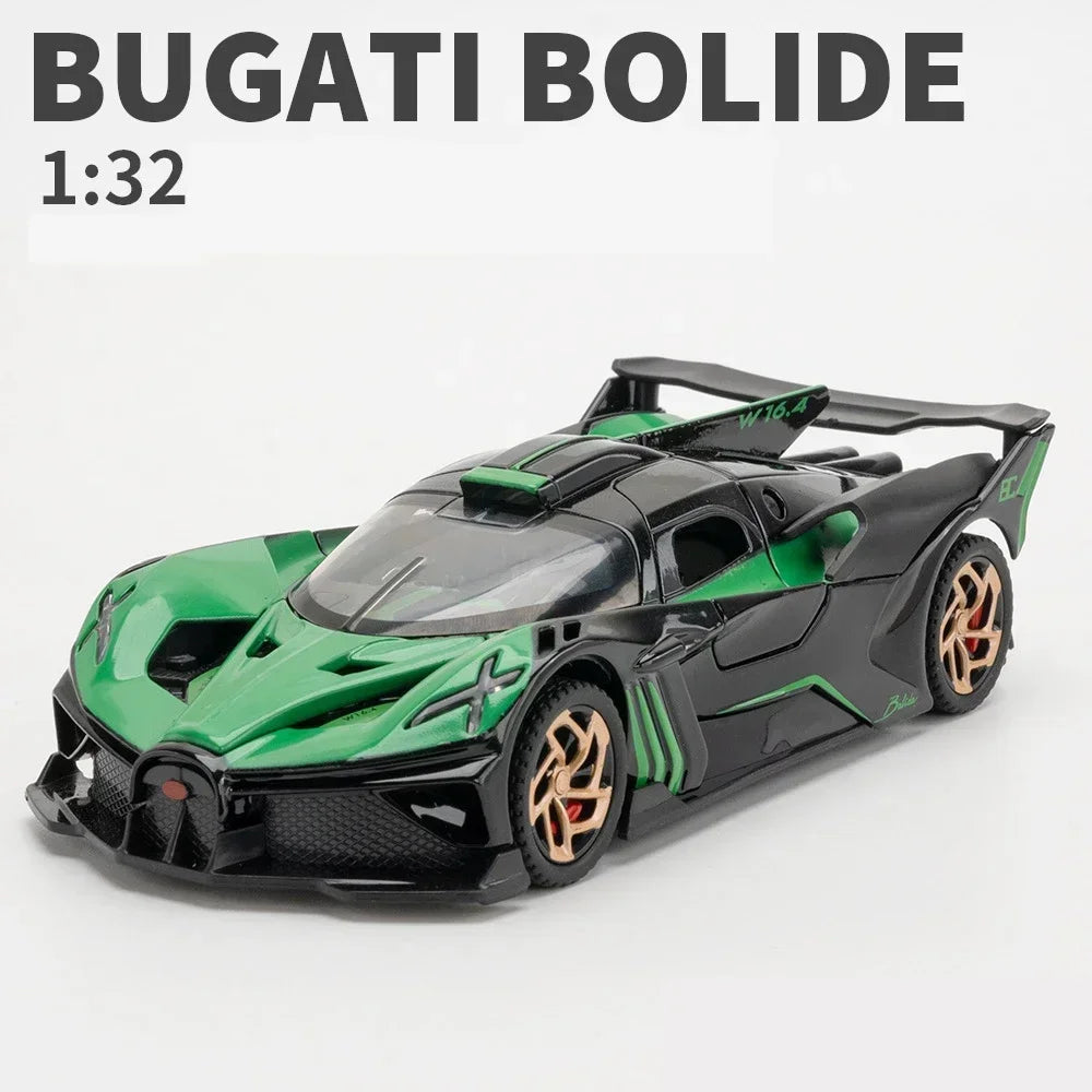 1/32 Bugatti Bolide Alloy Sports Car Model — Diecast Metal Vehicle with Sound & Light, Pull-Back Toy for Boys