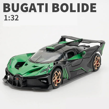 1/32 Bugatti Bolide Alloy Sports Car Model — Diecast Metal Vehicle with Sound & Light, Pull-Back Toy for Boys