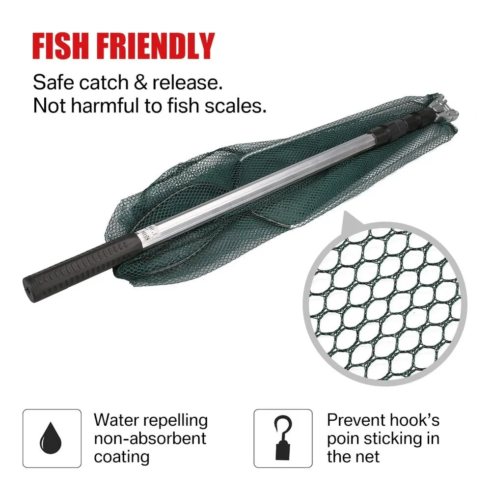 Telescopic Landing Net: 190cm Length, 92cm Width, 55cm Depth - Folding Fishing Pole Extending Mesh Net for Fly, Carp, Course, and Sea Fishing