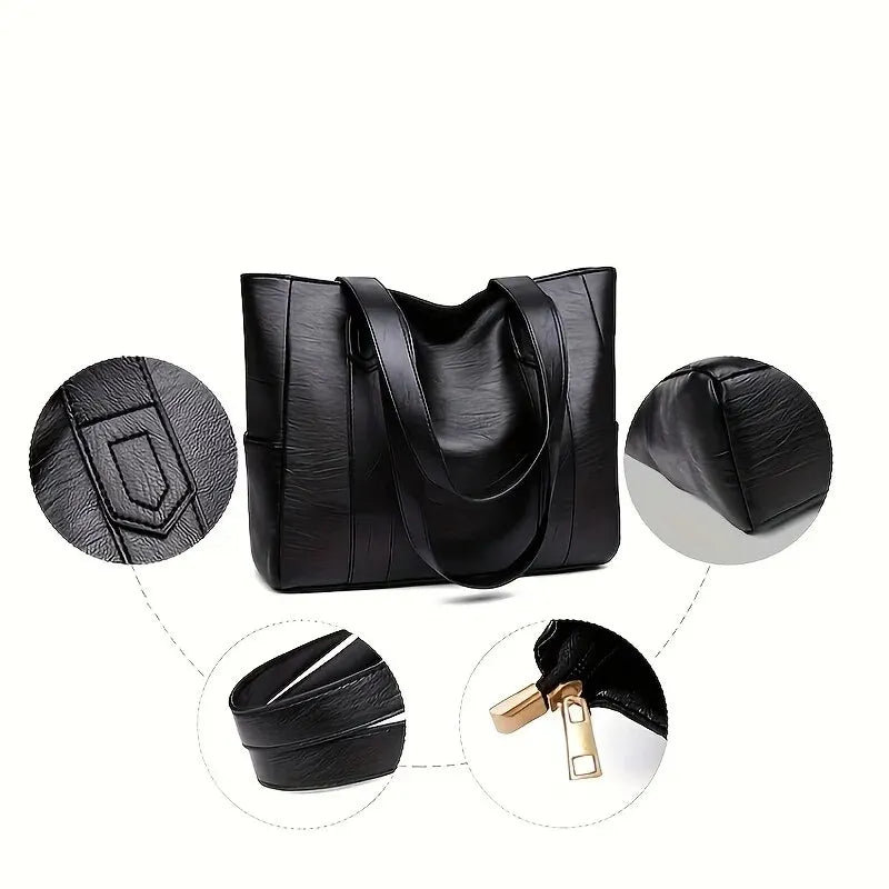 Vintage Large Capacity Tote Bag - Retro Vegan Shoulder Bag for Women, Casual Handbag for Commute