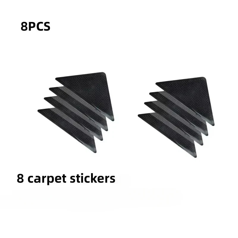 8Pcs Set Triangle Washable Rug Grippers – Anti-Slip Reusable Rubber Mat Patch Tape for Tile Floors & Carpet Corners