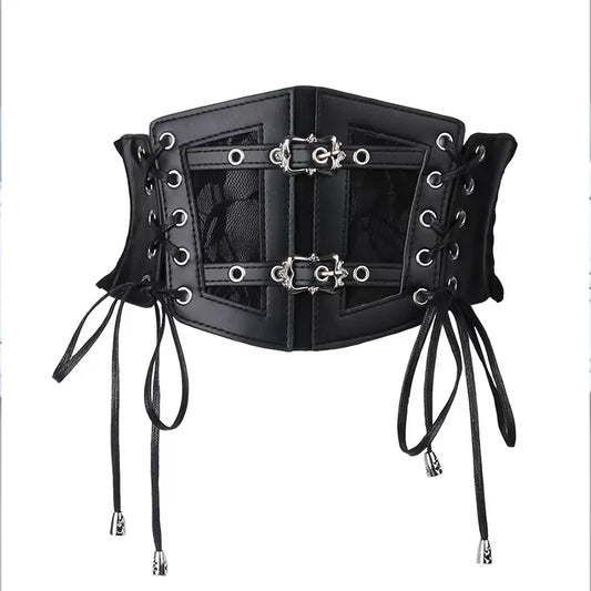 Lace Straps Leather Waist Closure: Women's Shaping Body Decoration - Black European and American Vintage Metal