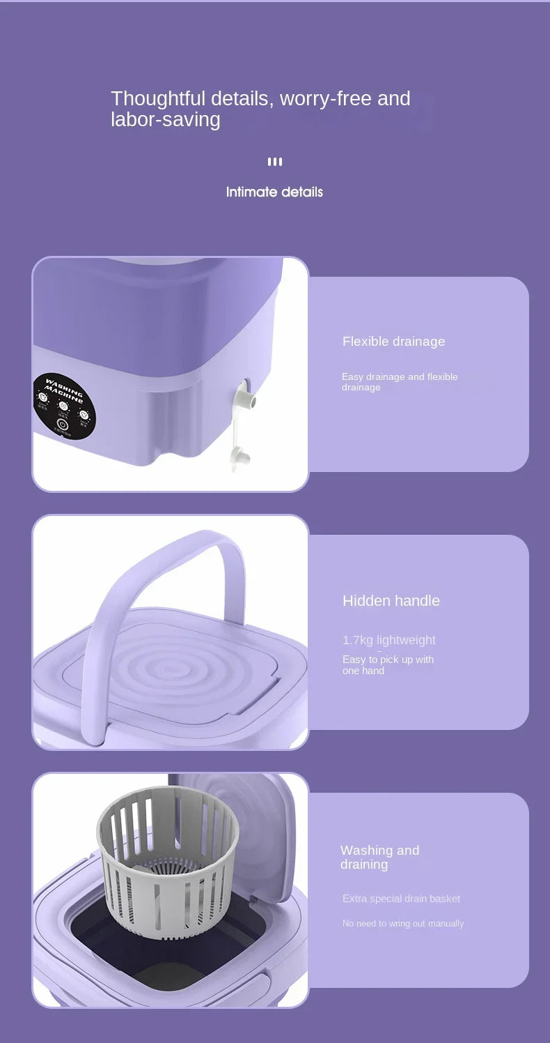 8L Portable Foldable Washing Machine – Mini Washer with Spin Dryer for Socks, Underwear & Panties